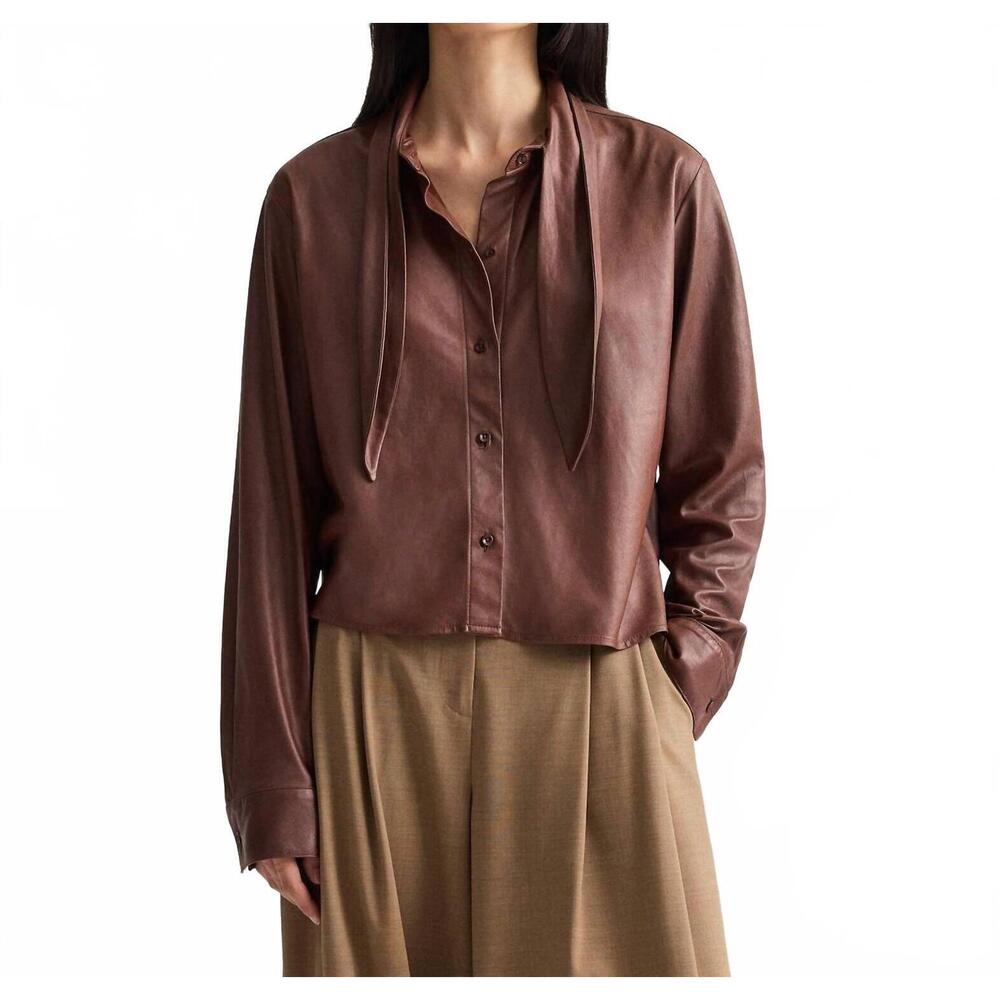 NEW TWP leather shirt with tie insert in cigar